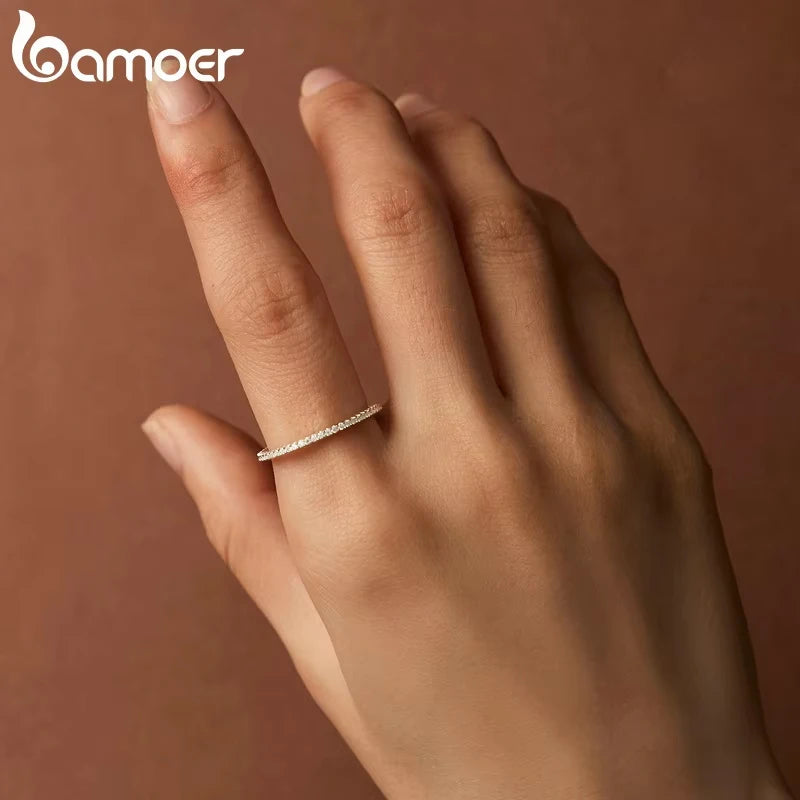 BAMOER Simple Moissanite Eternity Bands Minimalist Stackable Ring 925 Sterling Silver for Women Engagement Fine Jewelry Gift