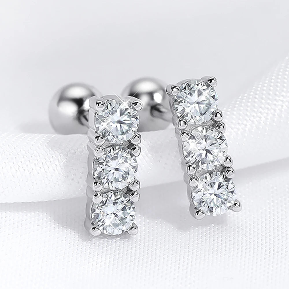 Serenity 6 Stones D Color 3mm All Moissanite Screw Earrings Women Anniversary Gift S925 Silver Sparkling Stud Ear Fine Jewelry - Madeinsea©