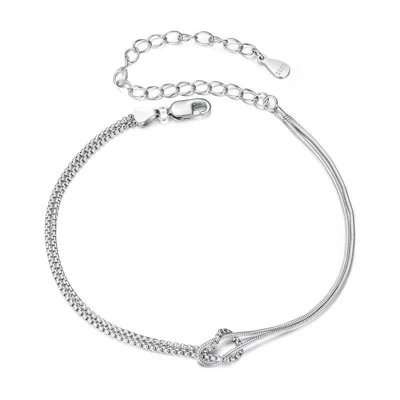 WOSTU Real 925 Sterling Silver Love Knot Bracelets for Women Couple s925 Silver Cube punk Chain Charm Bracelet