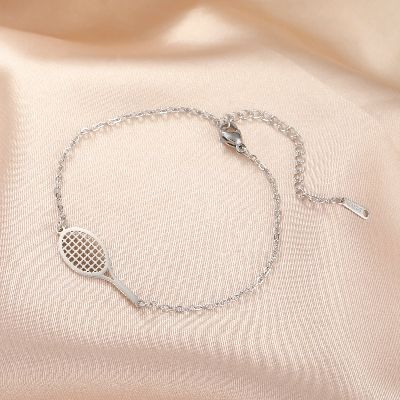 HIPEE Tennis Racket Pendant Bracelet For Women Men Stainless Steel Sport Cuff Charms Bracelets Girls Summer Jewelry Gifts