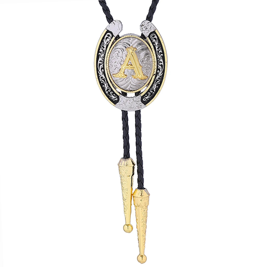 European and American horseshoe letters bolo tie large