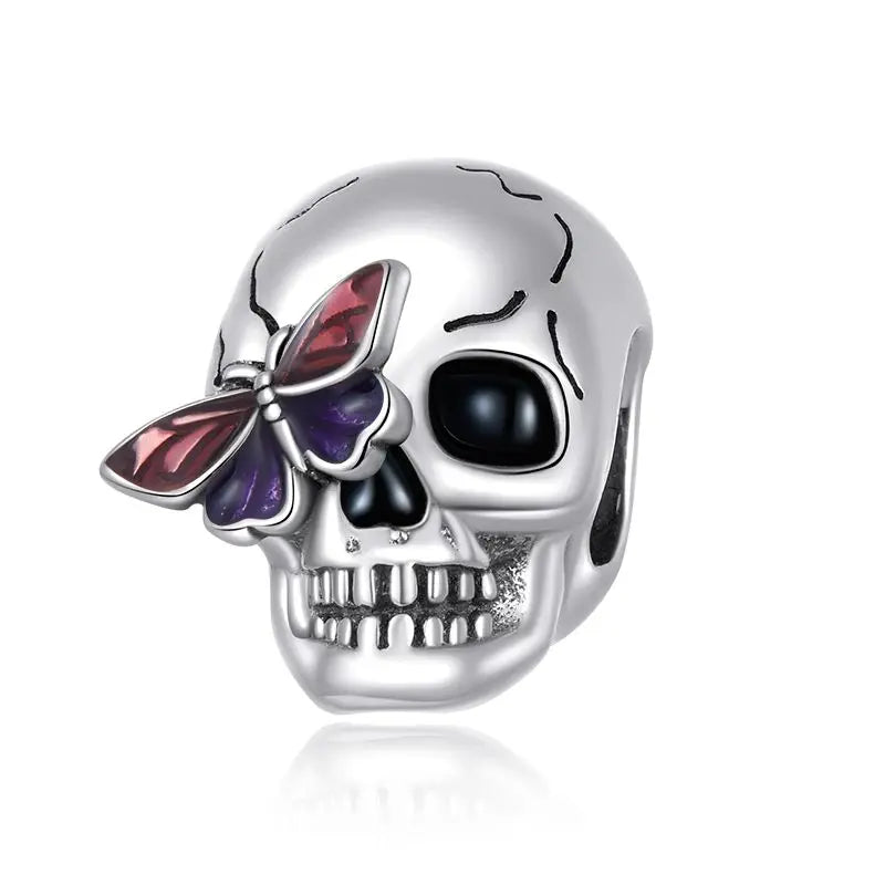 WOSTU Mexican Day of the Dead Collection 925 sterling Silver Skull Flag Pendant Punk Murano Bead Jewelry Mexican Family DIY Gift