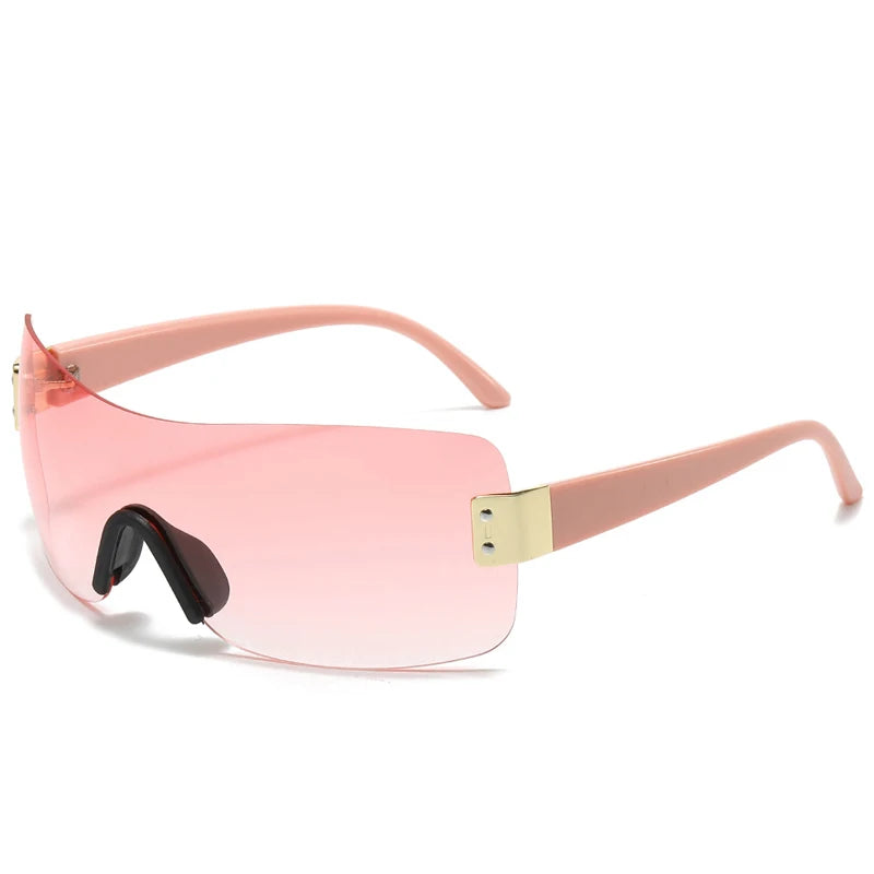Luxury Brand Design One-Piece Y2K Rimless Punk Sunglasses Goggle Women Men Luxury Brand Wrap Around Sun Glasses Eyewear Sports