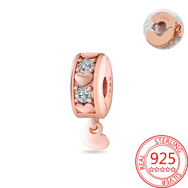 925 Sterling Silver Real Rose Gold Pink Octopus Summer Turtle Heart Dangle Charm Fit Original Bracelet Necklaces Bracelet Girl