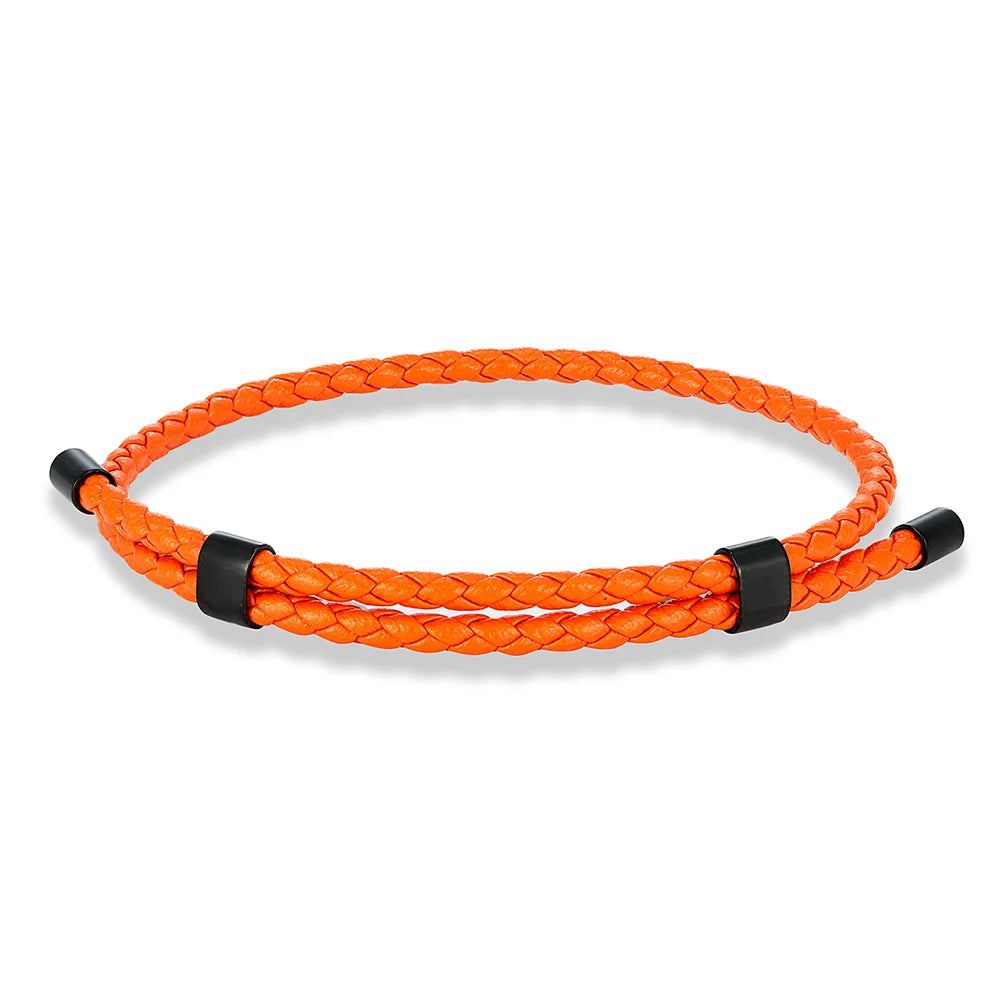 MKENDN Simple Style Men Titanium Steel Bracelet 3mm Red Leather Braided Rope Women High Quality Adjustable Charm Jewelry