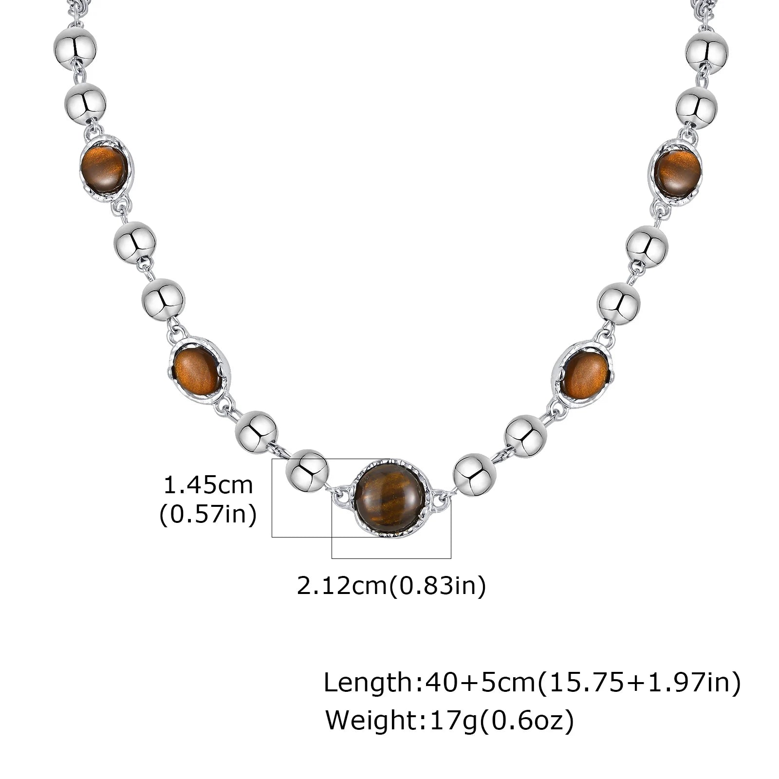 Vnox Aesthetic Tiger Eye Stone Beaded Chain Necklaces, Personality Men Women Chokers,Fashion Clavicle Chain