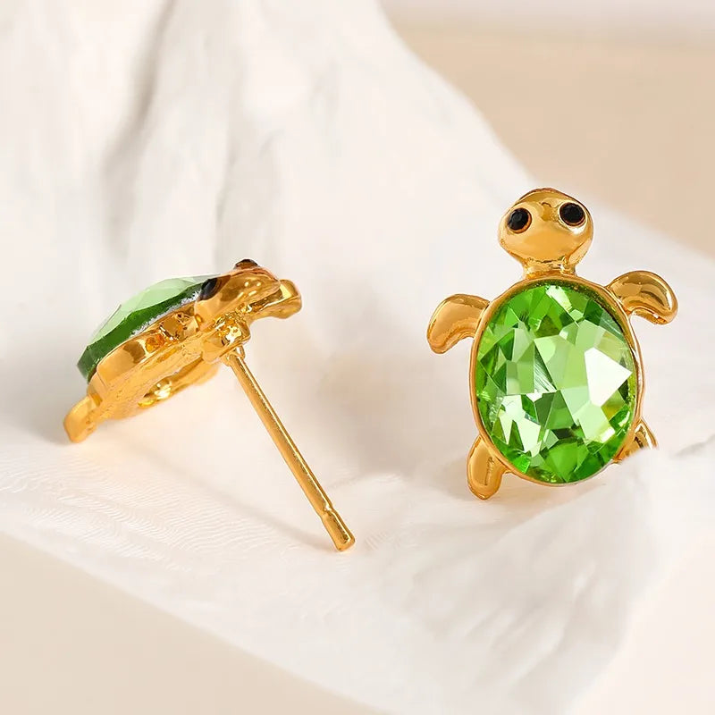 Cute Delicate Green Sea Turtle Animal Earrings for Women Fashion Statement Gold Color Tortoise Stud Earrings Party Jewelry Gifts