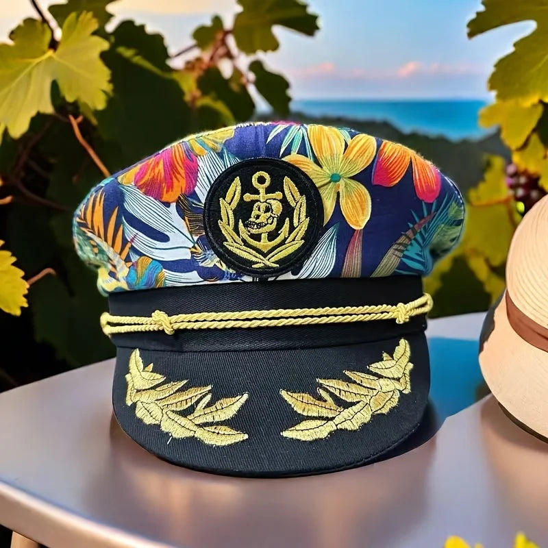 Burning Man printed embroidery adjustable navy cap Sailing cap Adult nautical cap Marine cap Cruise party Navy party Hat