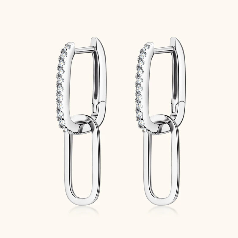 OXTAO Real S925 Silver Paperclip Link Earrings for Women D Color Moissanite Huggie Earrings Piercing Wedding Jewelry Gift GRA