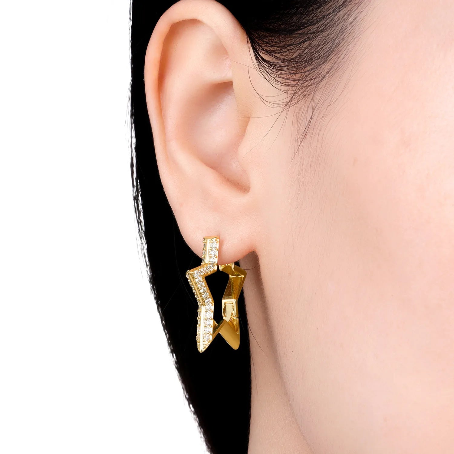 PANPOKI Original 925 Sterling Silver Golden Pentagram Shining Earrings Women Hoop Earring Anniversary Jewelry Trendy Gifts