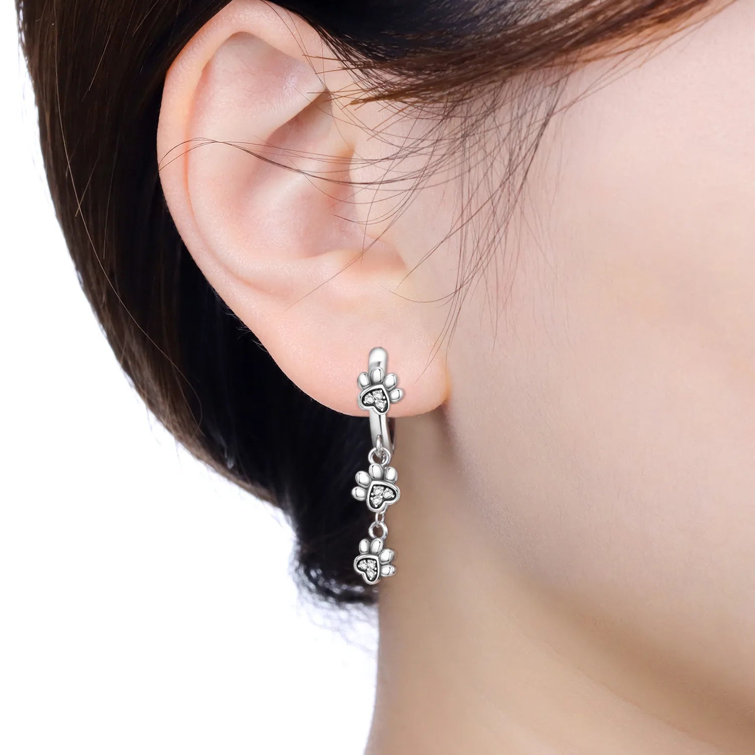 PANPOKI 925 Sterling Silver Tassel Dog Paw Print Drop Earrings Women Earrings Charm Fashion Versatile Party Jewelry Gifts