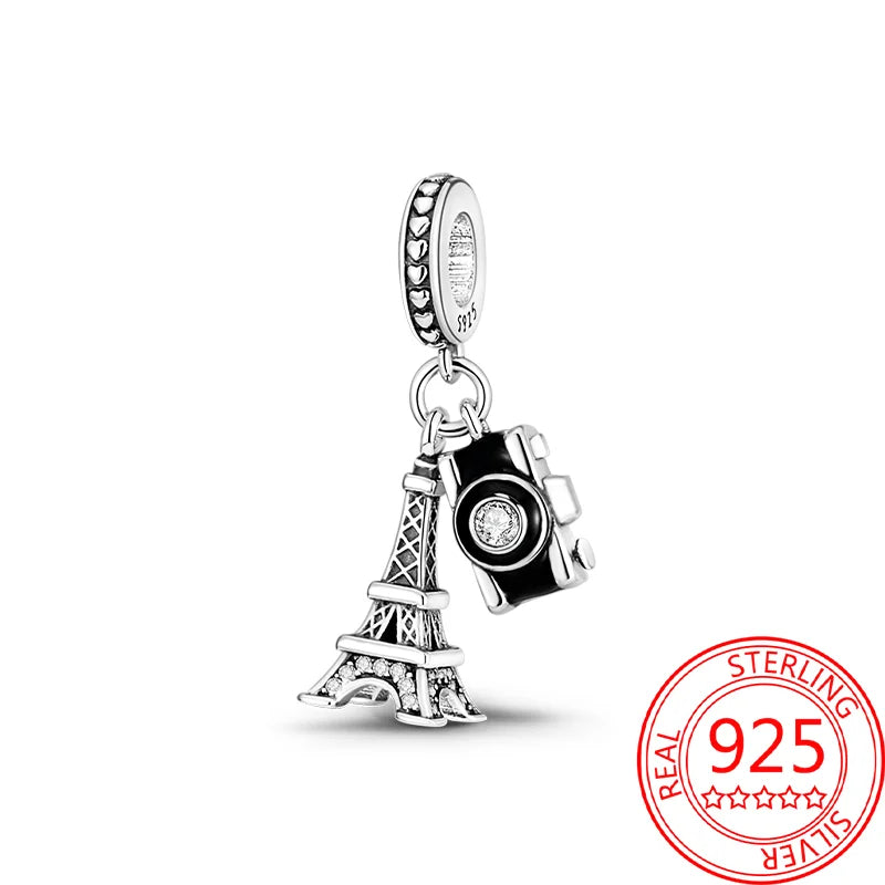 925 Sterling Silver Paris Tower Aircraft Travel Charm Pendant Beads Fit Charm Original Bracelet for Women Jewelry Making