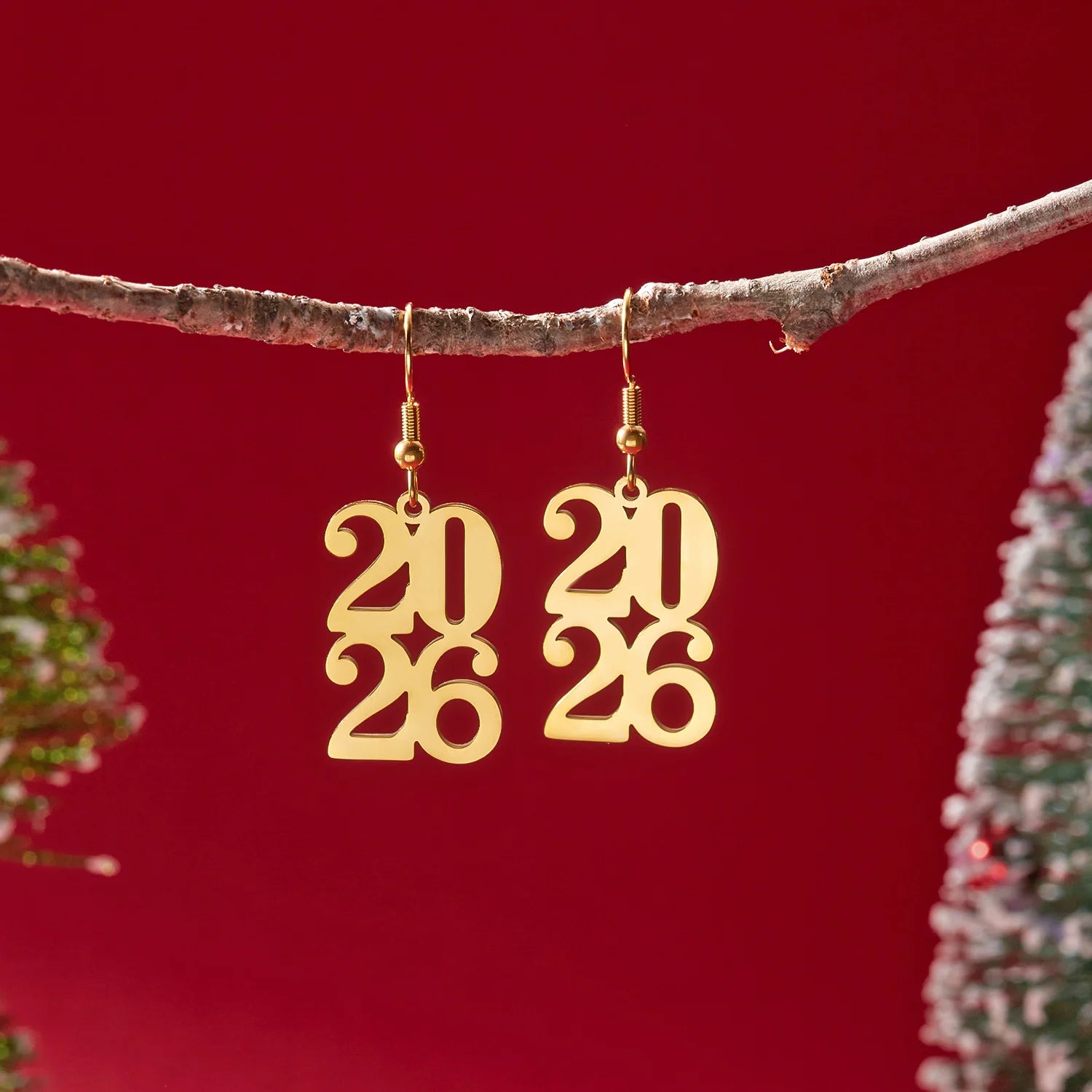 Stainless Steel Number 2026 Pendant Drop Earrings For Women Gold Color Geometric Star Heart Hanging Earrings New Year Jewelry