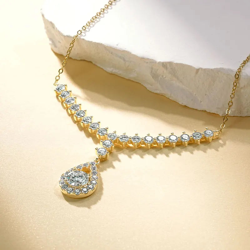 OXTAO D VVS1 Moissanite WaterDrops Necklace for Woman GRA Certified 925 Sliver Y-Shaped Lariat Star Necklace Luxury Jewelry Gift