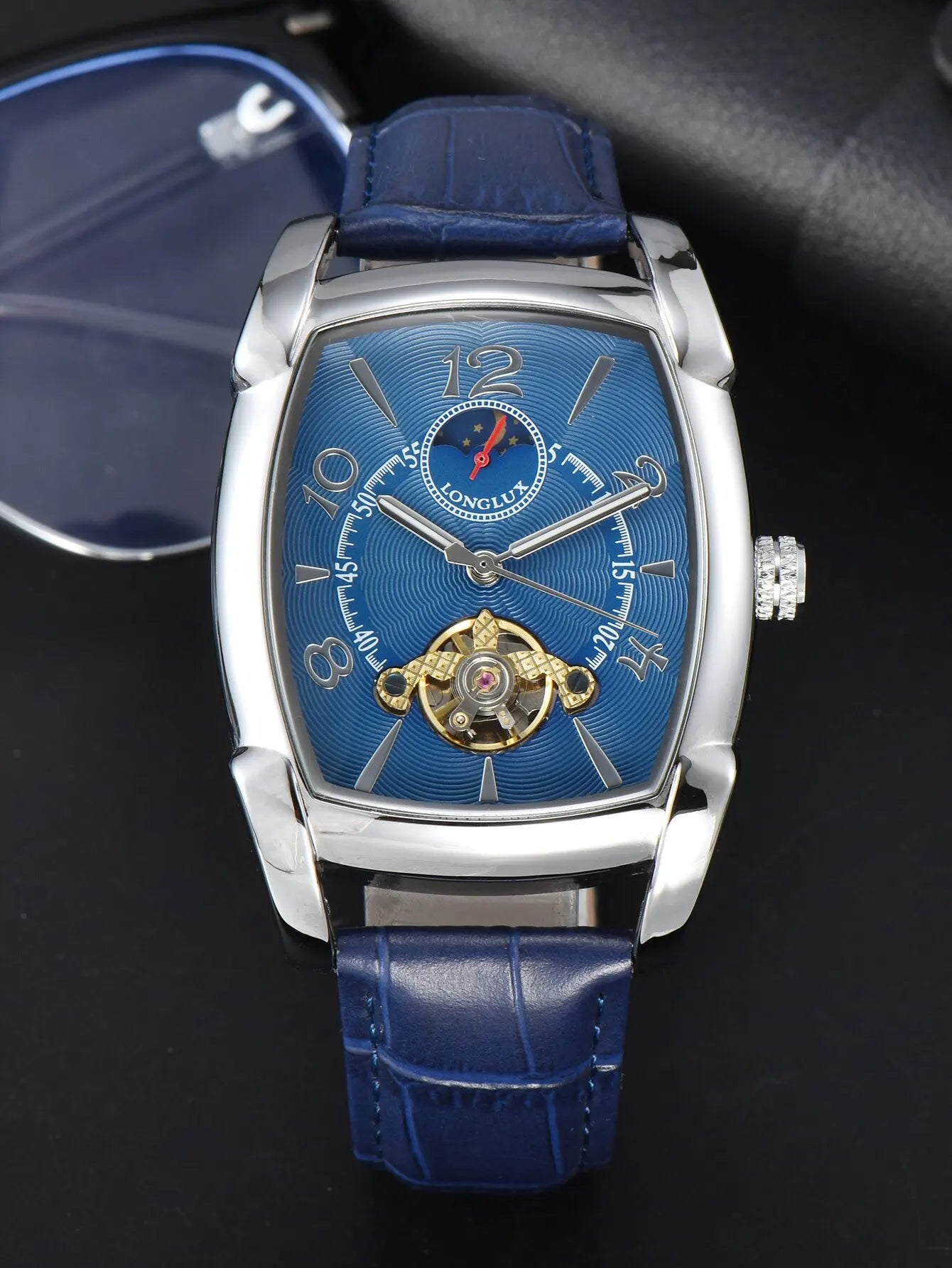 Men automatic mechanical watch moon tourbillon luxury watches leather waterproof skeleton wholesale gift watch