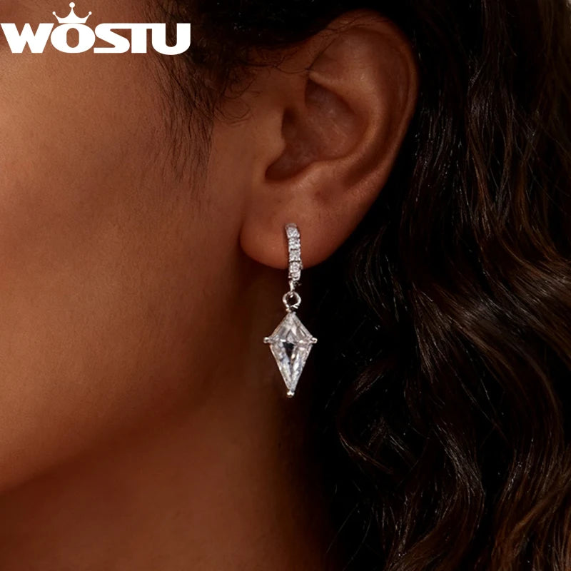 WOSTU 925 Sterling Silver Elegant Drop Earrings With AAA CZ, Baguette Cut Crystal kite Dangle Earrings Minimalist Jewelry Gift