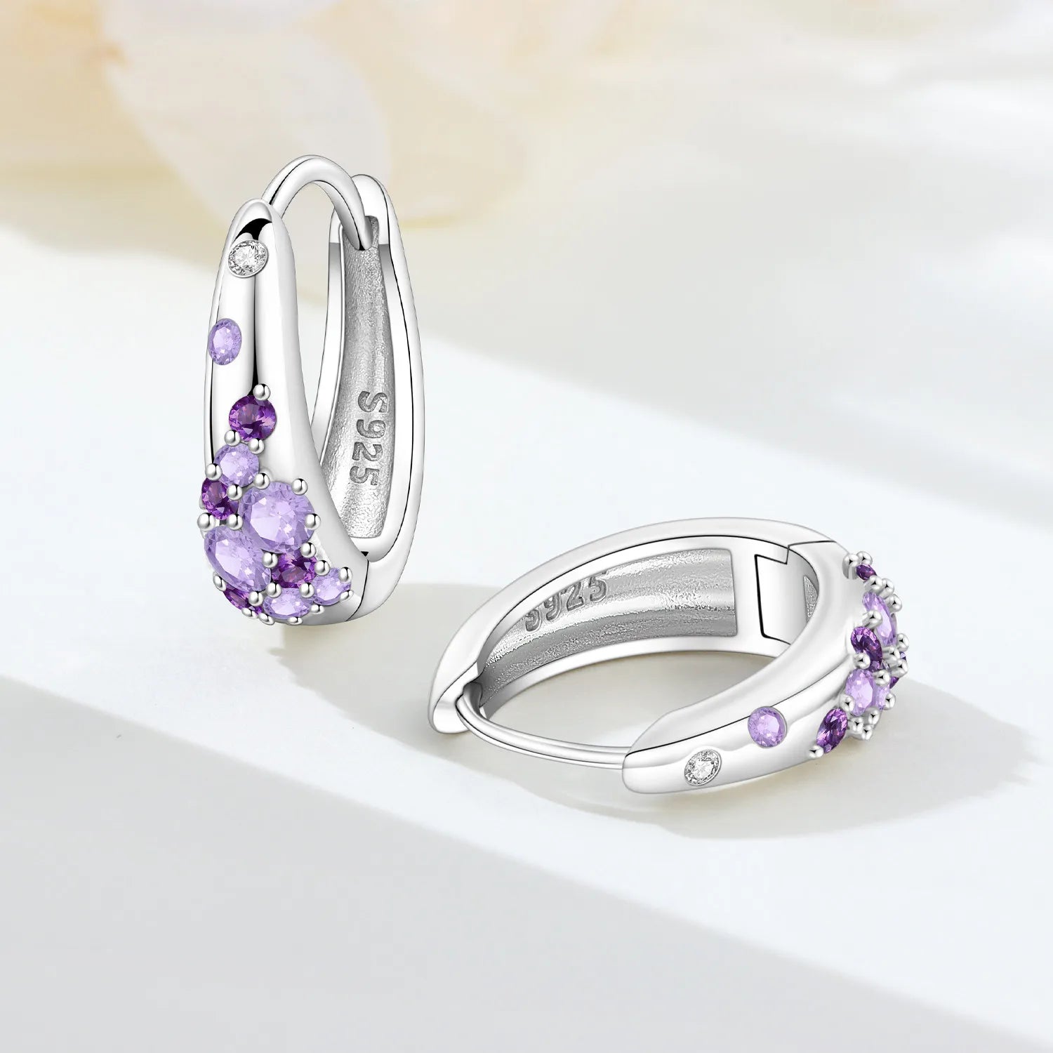 PANPOKI S925 Sterling Silver Purple Zircon Series Earrings Hoop Earrings For Women Jewelry Original Party Trendy Gifts