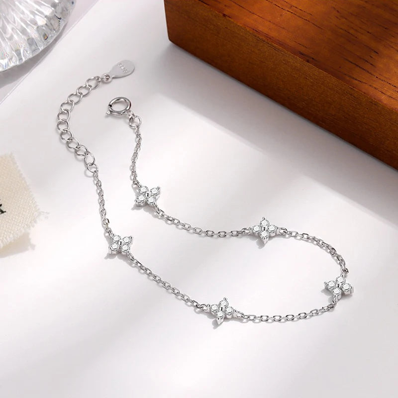 WOSTU 925 Sterling Silver Hot Selling Stacked Chain Bracelets For Women, Butterfly Heart Cross Clover Wrist Link Girl Party Gift