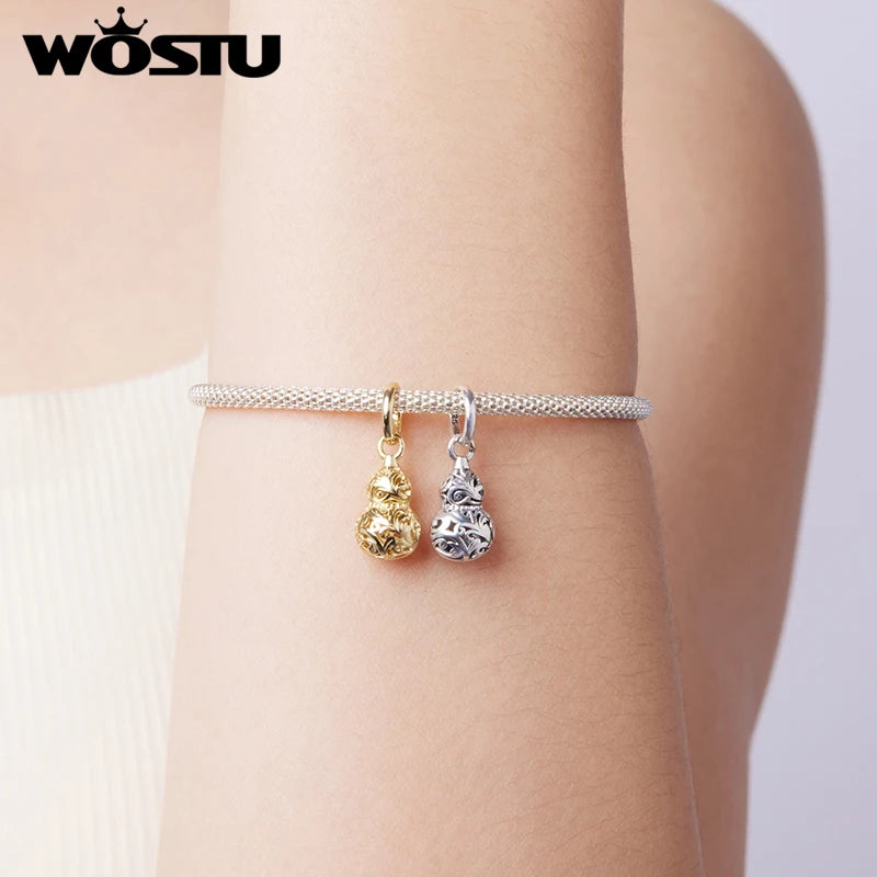 WOSTU 925 Sterling Silver Hollow Pattern Style Gourd Pendant For Women DIY Gift Original Charm beads Fit Bracelet Necklace