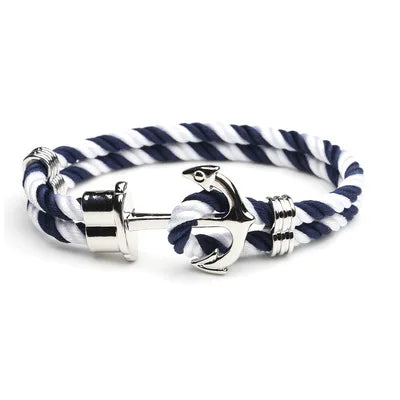 Retro Metal Anchor Bracelet Handmade Woven Double Strand Nautical Surfer Waterproof Rope Couple Jewelry Navy Style - Madeinsea©