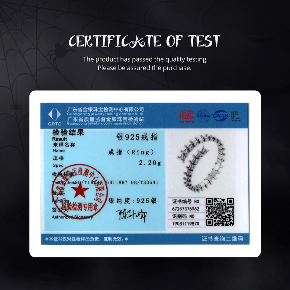 Bamoer 925 Sterling Silver Bold Spine Open Ring Adjustable Vintage Ring for Punk Women Dark Aesthetics Halloween Jewelry Gift