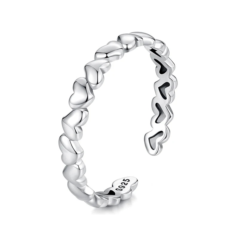 WOSTU 925 sterling Silver Hollow Heart Open Ring For Women Valentine's Jewelry Lovely Heart-shaped Stackable Rings Gift For Mom