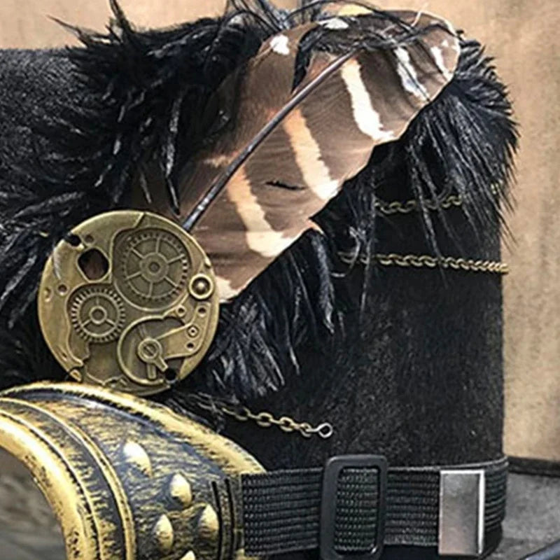 Steampunk Top Hat Wool Felt Victorian Hat with Goggles & Feather Unisex Costume Top Gothic Hippies Cosplay Props