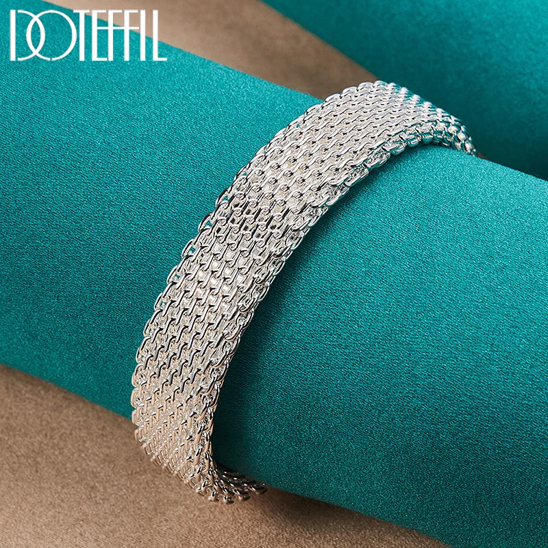 DOTEFFIL 925 Sterling Silver 10mm Braided Bangles For Women Wedding Engagement Party European American Style Bracelet Jewelry