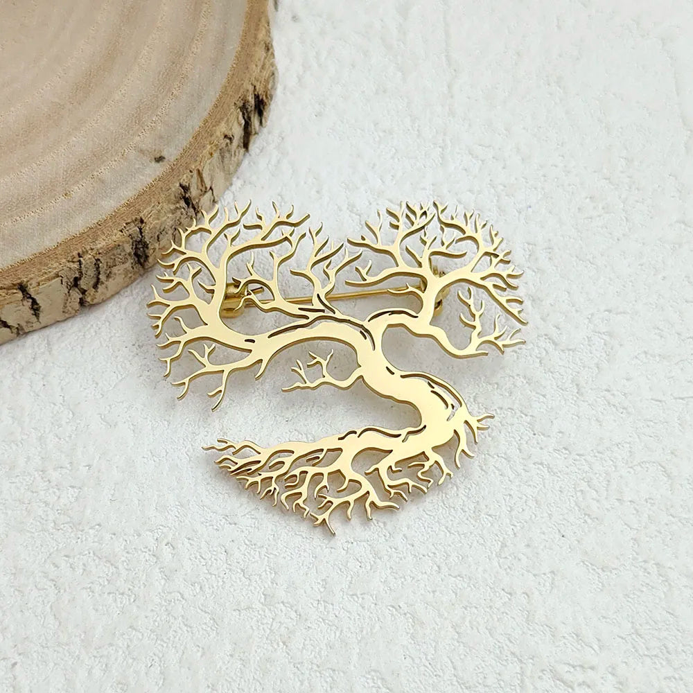 Original innovative branch love hollow stainless steel gold-plated 18K brooch, suit lapel pin, waterproof formal fittings