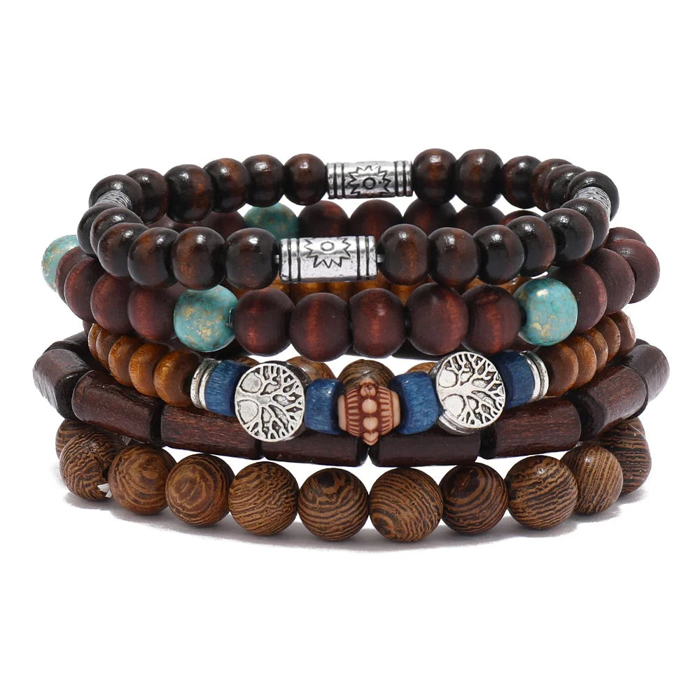 Wholesale Best-selling Multi-layer Buddha Bead Beaded Bracelets Men's Retro Style Multi-layer Elastic Thread Adjustable Wooden