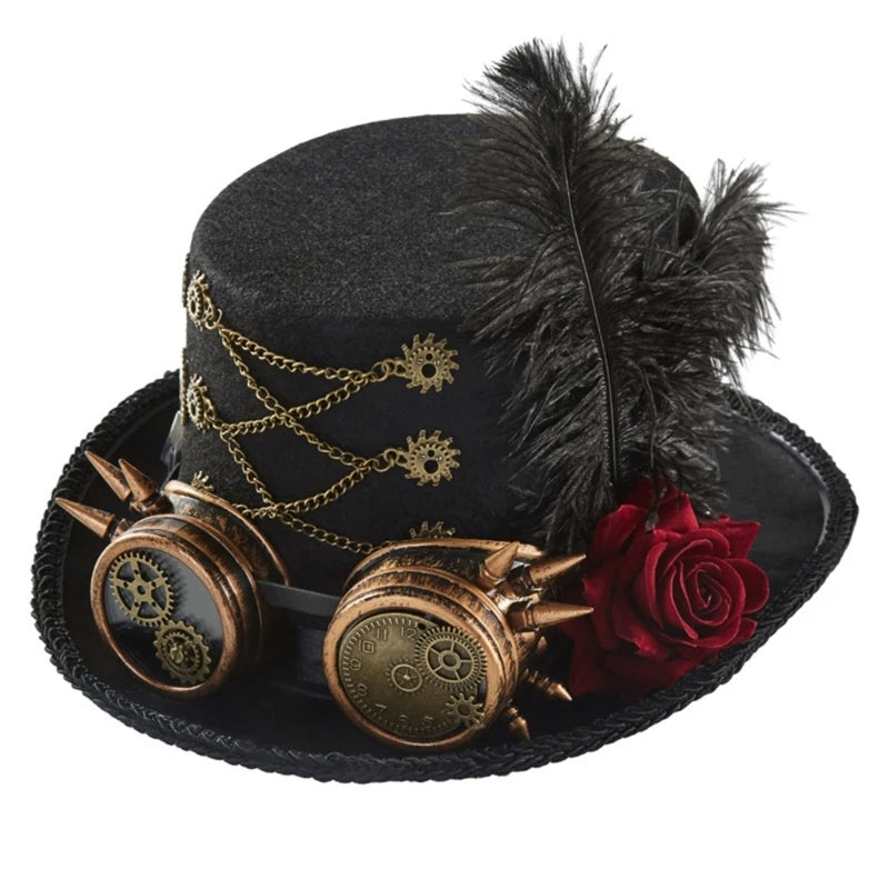 Chapeau haut-de-forme Steampunk pour homme avec lunettes, accessoire Steampunk pour Halloween.