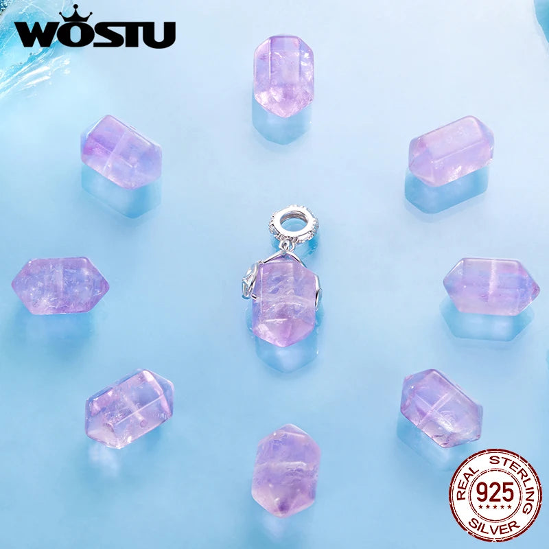 WOSTU 925 Sterling Silver Lucky Amazonite Pendant Starry Amethyst Energy Charm Original for Women Birthday Daily Fine Jewelry