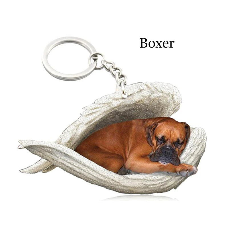 100 Style Cut Dog Sleeping Angel Pendant Bag Keychain Car Keychain Keyring Animal Pet Jewelry Boyfriend Girls Gift Accessories