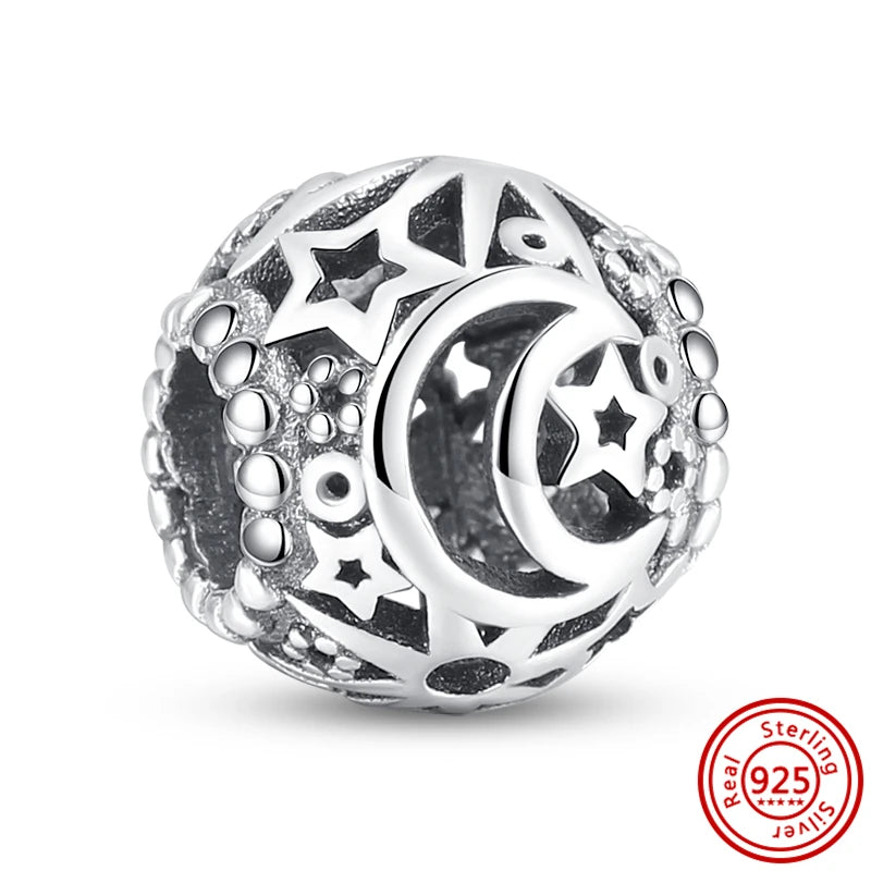 Authentic 100% 925 Sterling Silver Fit Original Pantaro Charms Bracelet Heart Round Style Simple Beads Women DIY Jewelry Making