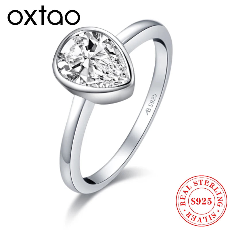 OXTAO GRA Certified Solitaire Rings Female 925 Silver Classic 1.25CT Pear Cut Engagement Promise Wedding Band Ring Jewelry