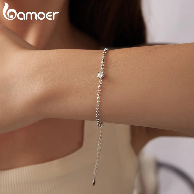 BAMOER Sparking Moissanite Beads Bracelet Round Cut Adjustable Wrist Chain for Women Teens 925 Sterling Silver Birthday Gift - Madeinsea©