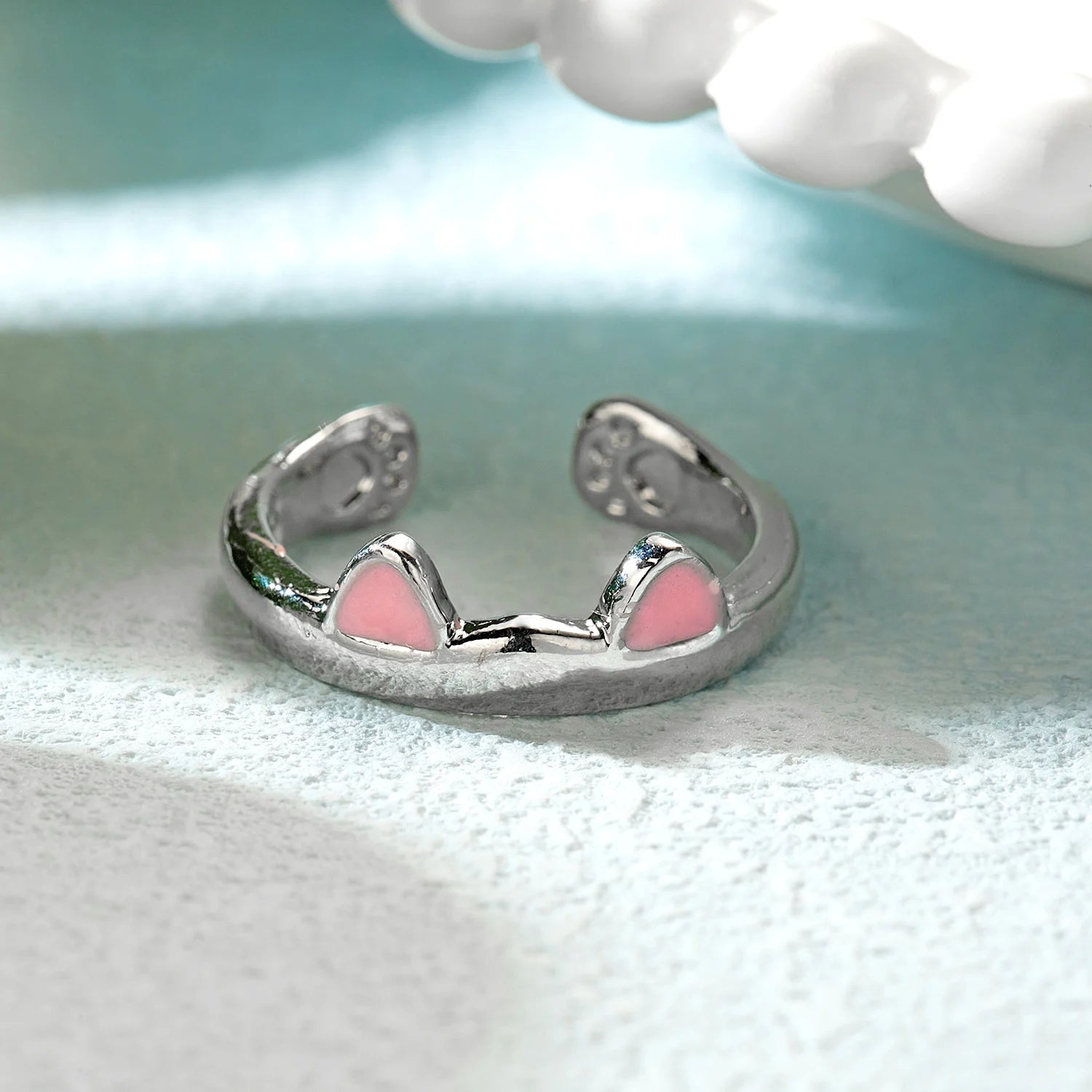 Pink Cute Cat Ear Ring For Women Cats Paw Embrace Tightly Opening Finger Rings Girl Ladies Party Birthday Jewelry Accessories