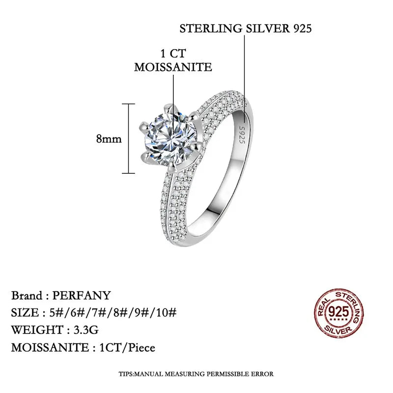 PERFANY 2CT Moissanite Ring for Women S925 Pure Silver Laboratory Certified Cultivated Diamonds Eternal Luxury Wedding Jewelry - Madeinsea©