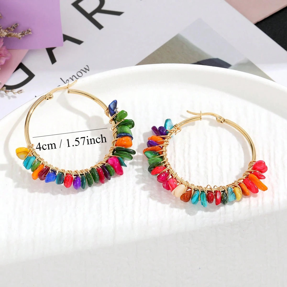 A Pair of Fashionable and Creative Round Natural Stone/Turquoise Earrings, Various Colors of Stone Earrings