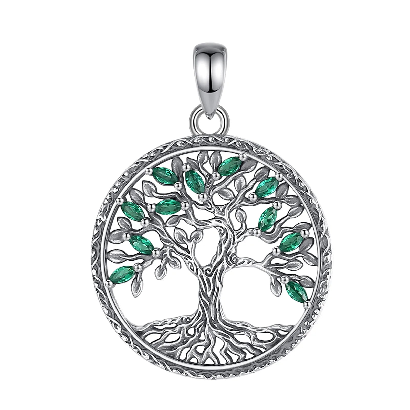 Eudora 925 Sterling Silver Tree of Life Necklace for Women Green Zircon Yggdrasil Pendant Tree Jewelry Gift for Mom and Grandma