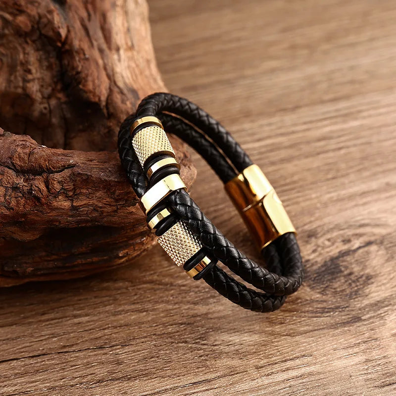 MKENDN Trendy Leather Bracelets Men Stainless Steel Multilayer Braided Rope Bracelets For Male Bracelets Jewelry Pulsera Hombre