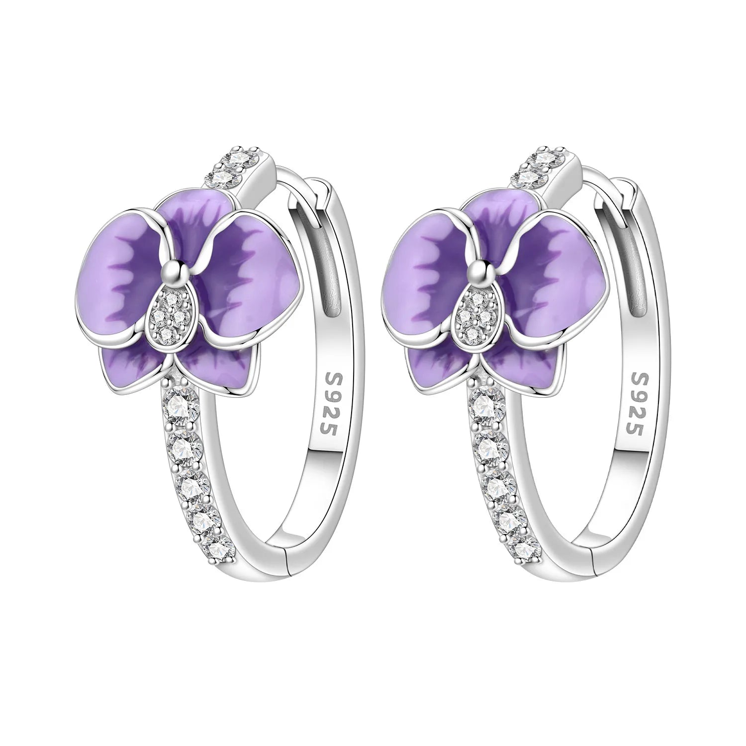 PANPOKI S925 Sterling Silver Blooming Purple Iris Flower Earrings Versatile Hoop Earrings For Women Jewelry Original Party Gift