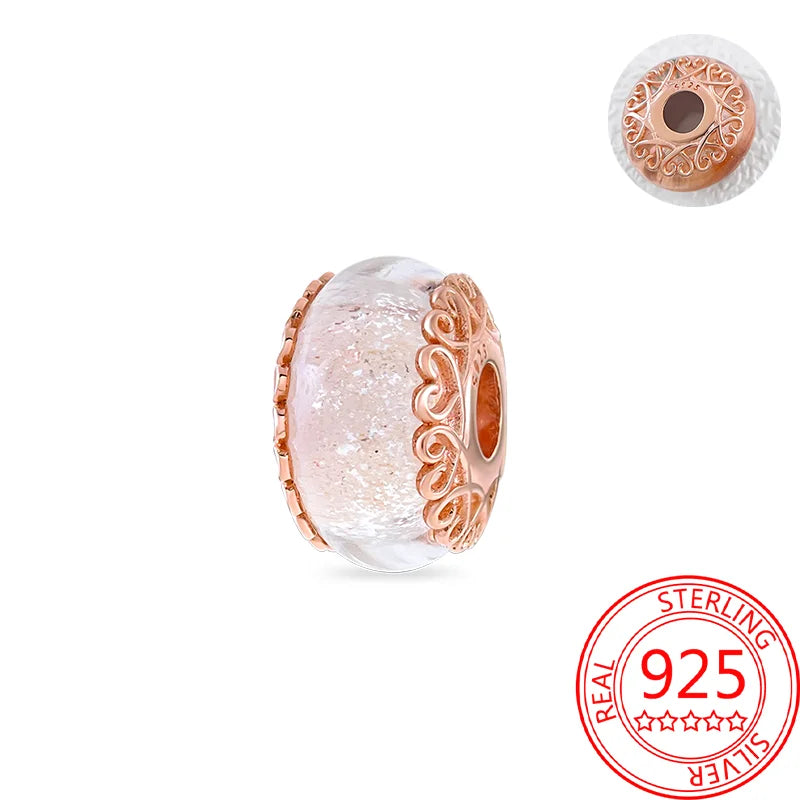 925 Sterling Silver Real Rose Gold Pink Octopus Summer Turtle Heart Dangle Charm Fit Original Bracelet Necklaces Bracelet Girl