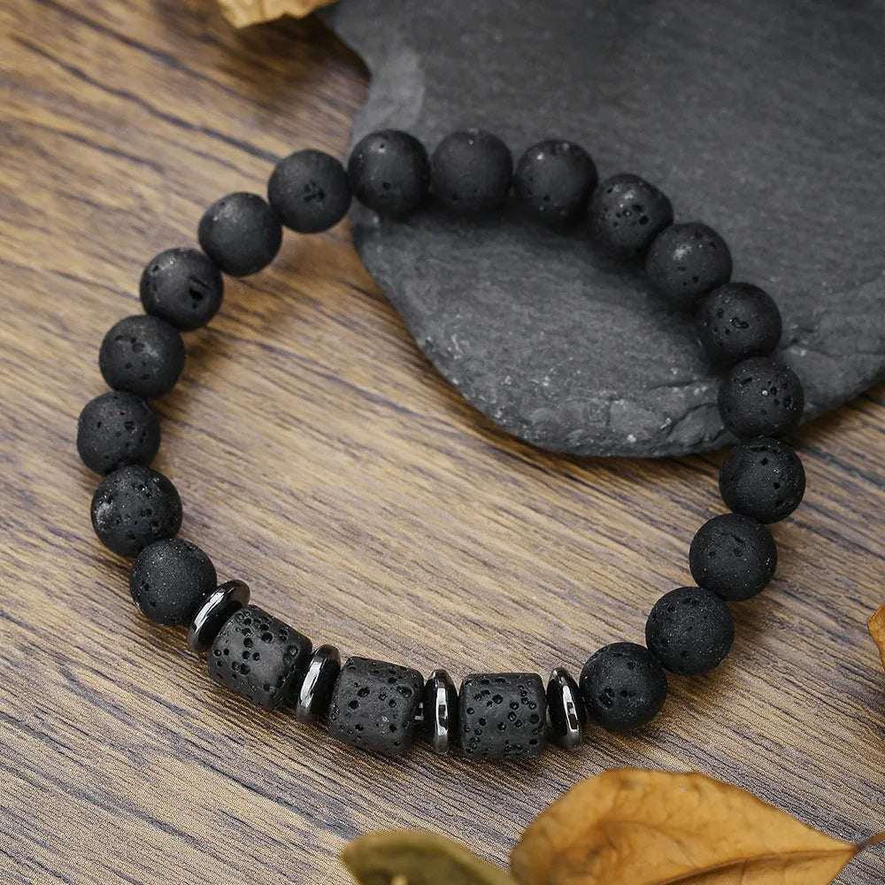 1PC Vintage Male Tribal Coconut Shell Wooden Beaded Bracelet for Men Lava Stone Bracelet Man Jewelry Gift for Him