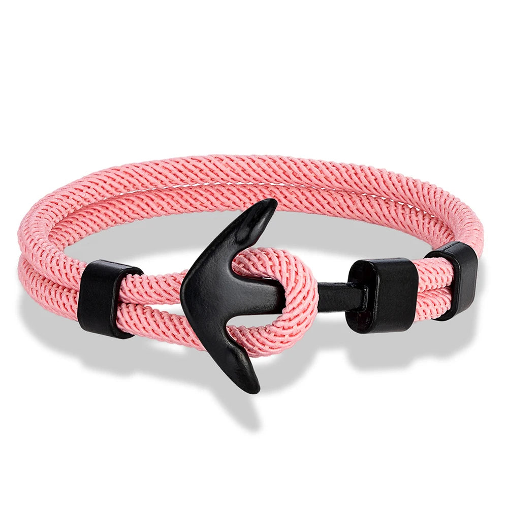 MKENDN Anker-Armbänder für Herren, doppelsträngiges nautisches Überlebensseil-Armband für Damen, schwarze Sportschnalle, wasserdichter Schmuck
