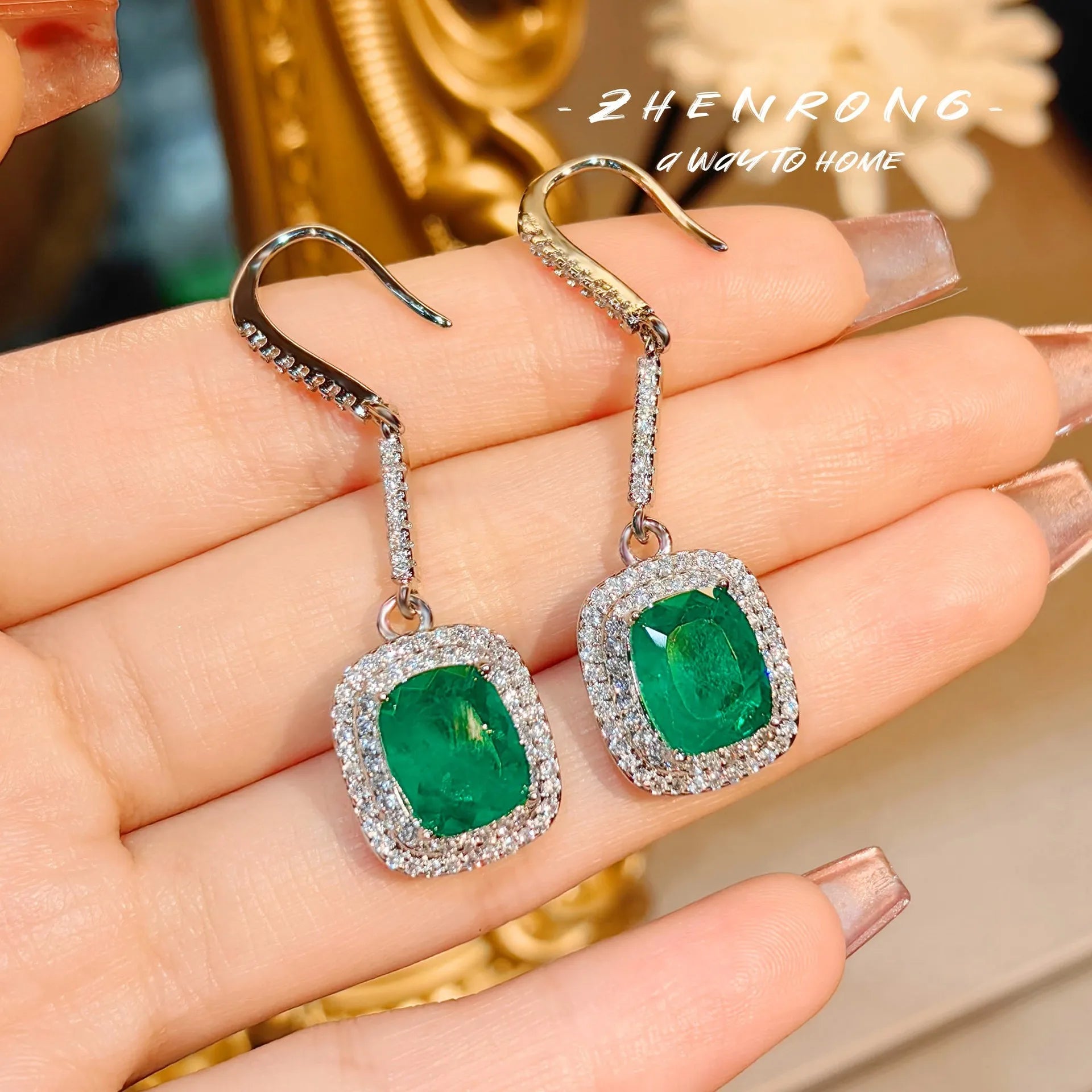 Solid 100% 925 Sterling Silver Emerald Gemstone Earrings Fine Jewelry for Women Luxury Gift Bohemia Designer Jewelry Earing Box