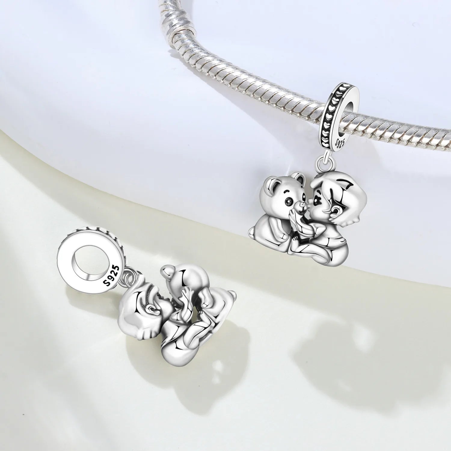 PANPOKI 925 Sterling Silver Boy And Cute Bear Pendant Charms Beads Fit Bracelets DIY Party Trendy Gifts Jewelry Accessory