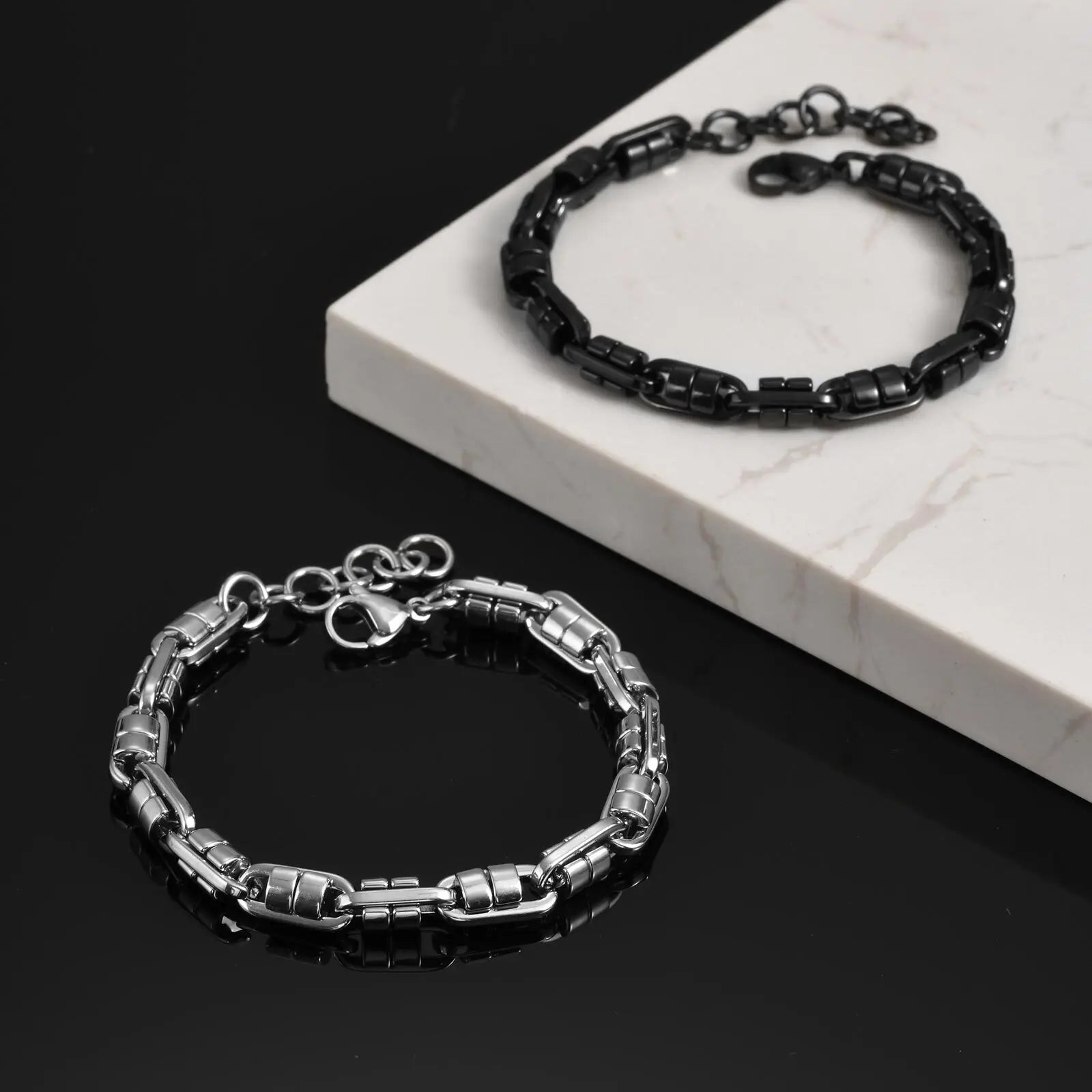Vnox Black Round Byzantine Link Chain Bracelets, Stylish 2025 New Stainless Steel Wristband, Handmade Punk Rock Jewelry