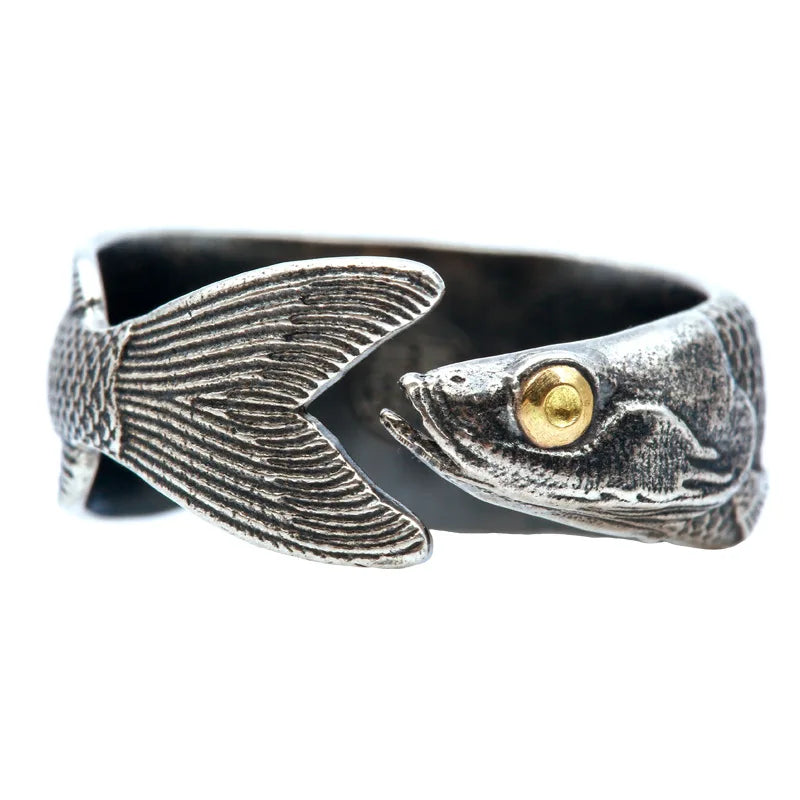 Buyee 925 Sterling Silber Einzigartiger Ring Finger Süßer Fisch Offener Ring für Frauen Mann Mode Tier Punk Feiner Schmuck Kreis mit Box