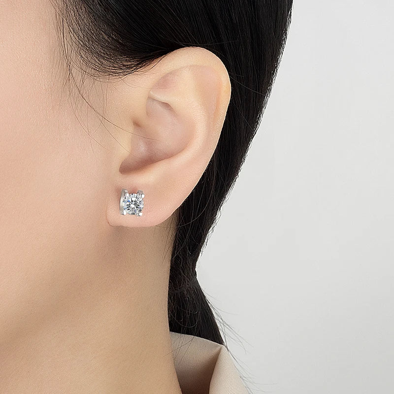 PERFANY 0.3-1CT Moissanite Stud Earrings Women S925 Pure Silver Classic Bull Head Laboratory Diamond Wedding Luxury Jewelry - Madeinsea©
